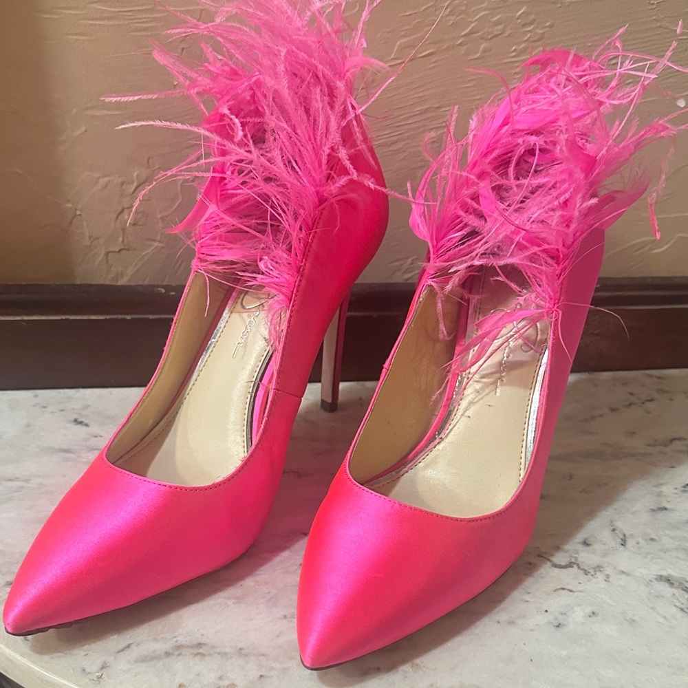 Jessica Simpson Vibrant Pink Feathered Heels